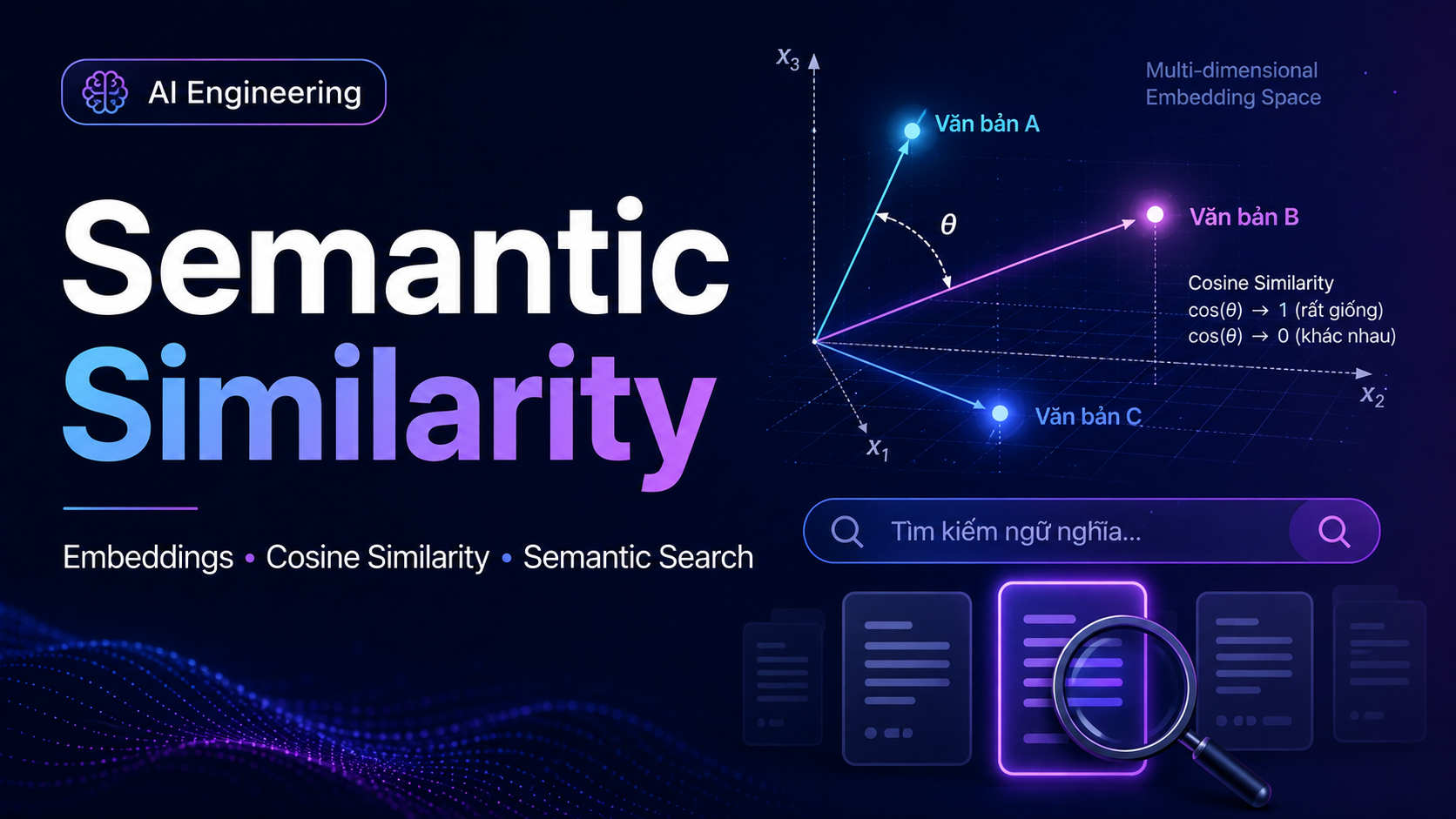 Minh họa cho bài Semantic Similarity Là Gì? Từ Embeddings, Cosine Similarity Đến Semantic Search