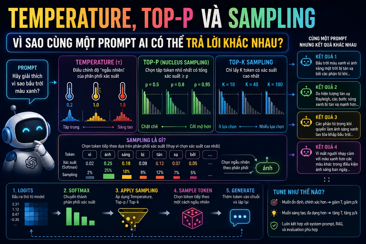 Minh họa cho bài Temperature, Top-p và Sampling